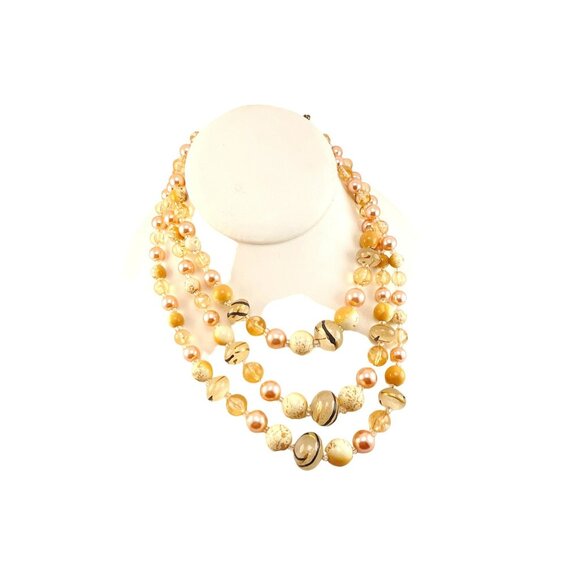 Vintage Multi-Strand Beaded Necklace With Peach and Cream Marbled Beads - Picture 1 of 5